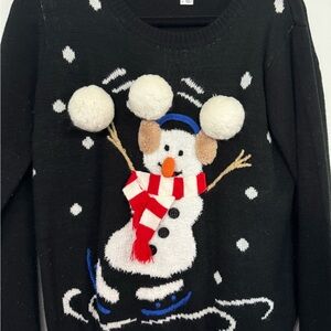 Ten Sixty Sherman Black Snowman Sweater with Pom-Poms